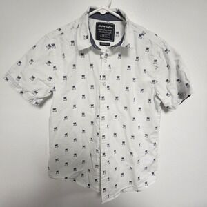 MODERN CULTURE Button Up Mens Small Dog Graphic Pattern Modern Fit